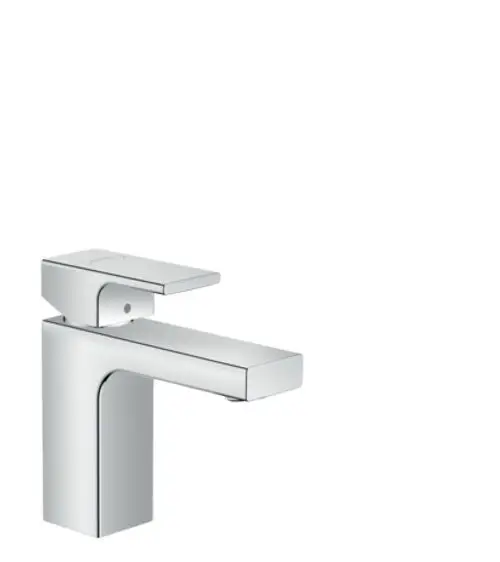 Einhebel-Waschtischmischer in Chromoptik von Hansgrohe mit isolierter Wasserführung und Zugstangen-Ablaufgarnitur. Klare, reduzierte Formgebung.